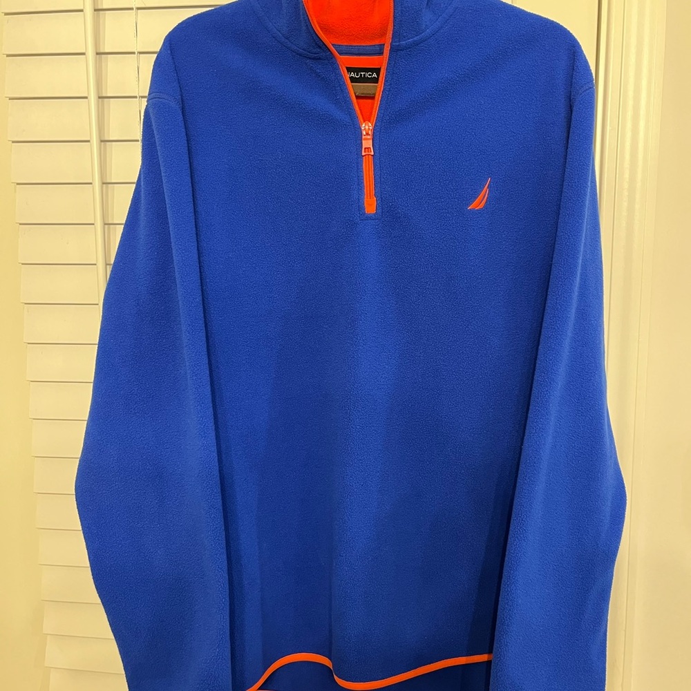 Nautica Men's Zip-Up Sweater in Blue with Orange Trim